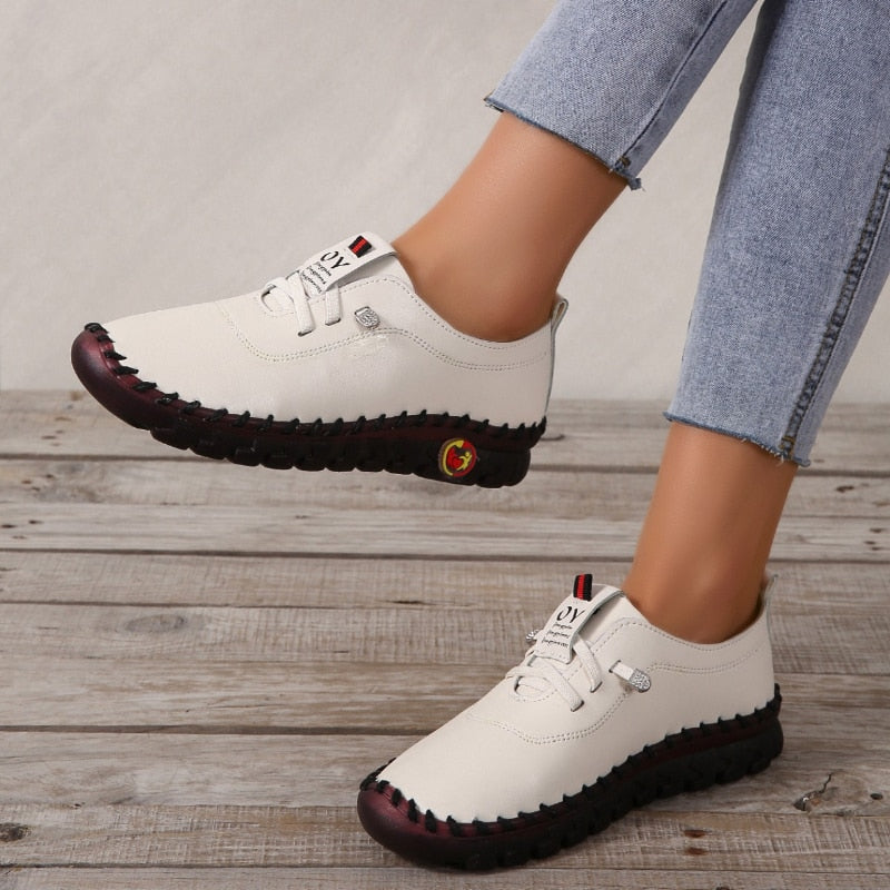 Dames Loafers Plat Leer Orthopedisch Comfortabel Antislip Voetboogsteun Zwart Wit Bruin Rood Instappers | Sulvida