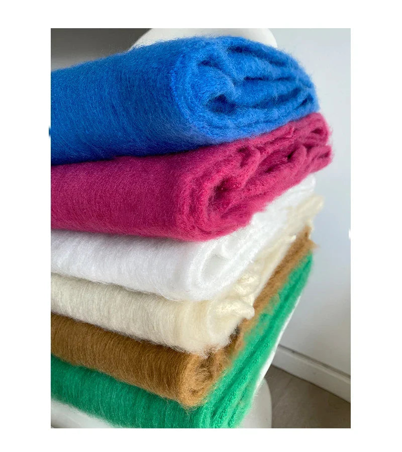 Écharpe épaisse et chaude en cachemire avec franges, pashmina d’hiver unie, accessoire de luxe oversize pour femme et homme | Sulvida