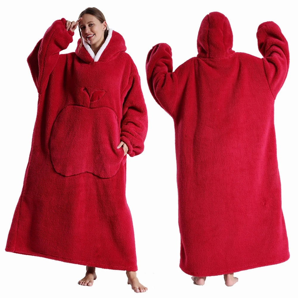 Draagbare deken met capuchon en mouwen zachte pluche fleece oversized hoodie plaid voor herfst en winter | Sulvida
