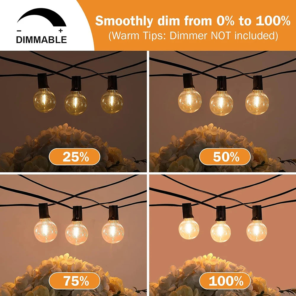 LED Bollampjes Lichtsnoer Outdoor IP44 Warm Wit Feestverlichting Tuin Terras Bruiloft Party Decoratie | Sulvida