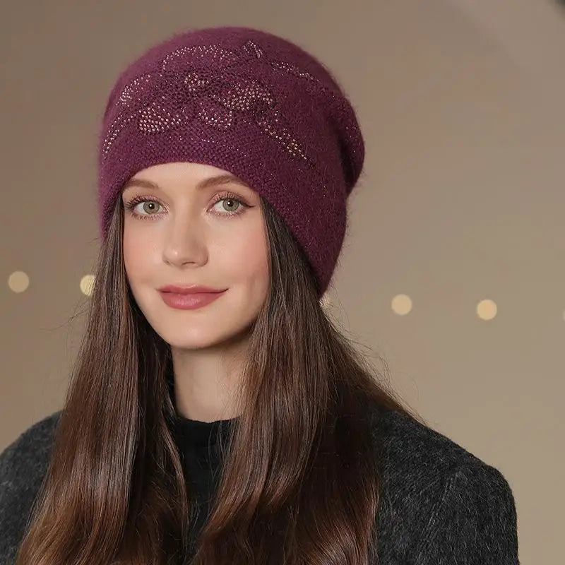 Gebreide Dames Wintermuts met Decoratief Detail Warme Beanie Hoed Casual Streetwear Geometrisch Patroon | Sulvida