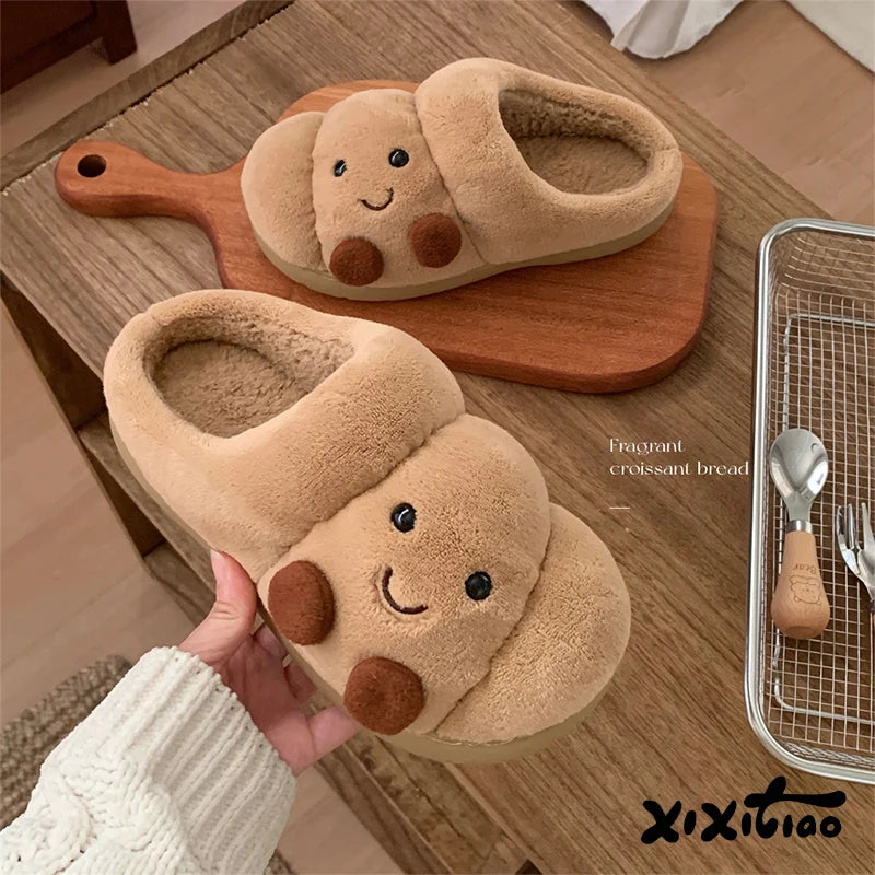 Pluche Huisslippers Croissant Dames Heren Warme Winterpantoffels Antislip Binnenschoenen Unisex Comfortabel | Sulvida
