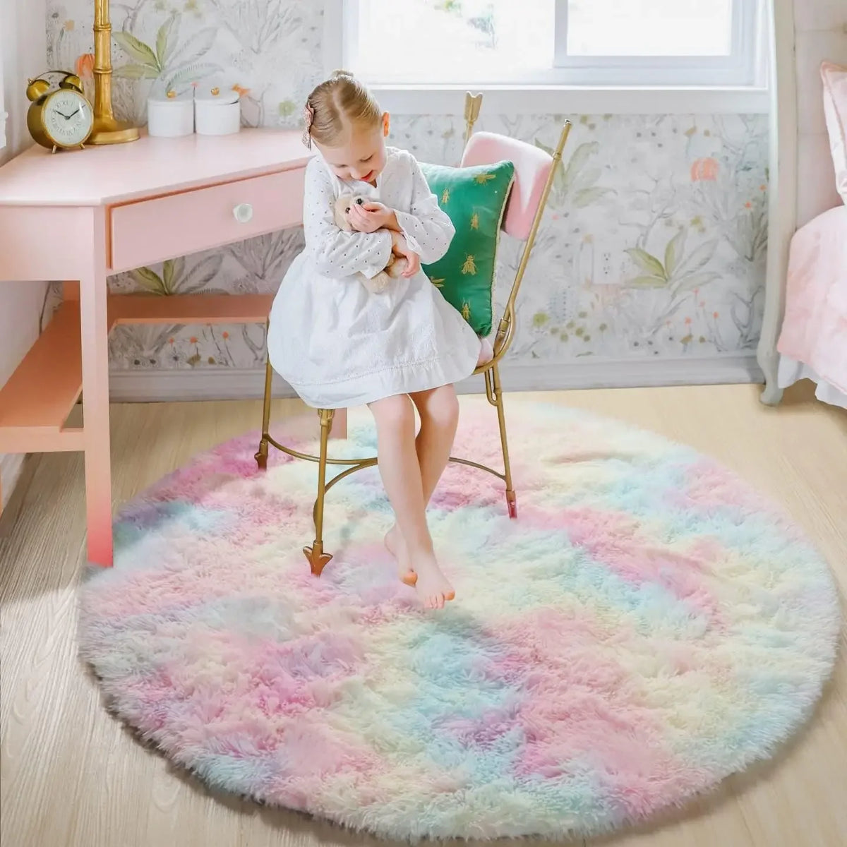 Rond Hoogpolig Vloerkleed Pluche 4,5cm Poolhoogte Woonkamer Slaapkamer Kinderkamer Decoratief Tapijt | Sulvida