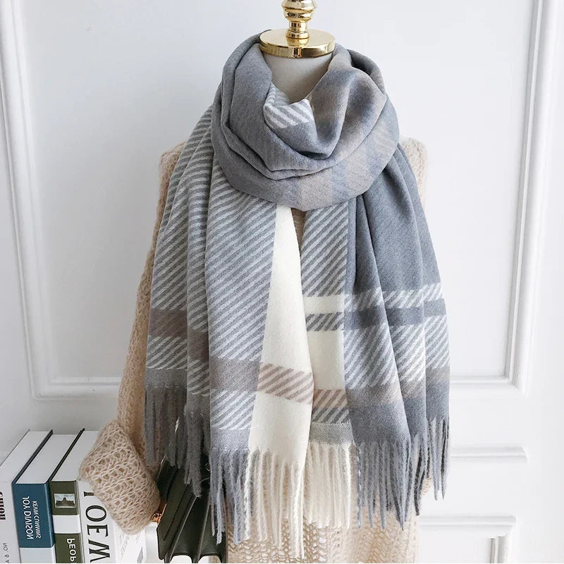 Vintage Wollen Wintersjaal Geruit met Franje – Unisex Halsdoek voor Herfst Winter – Warme Gebreide Sjaal | Sulvida