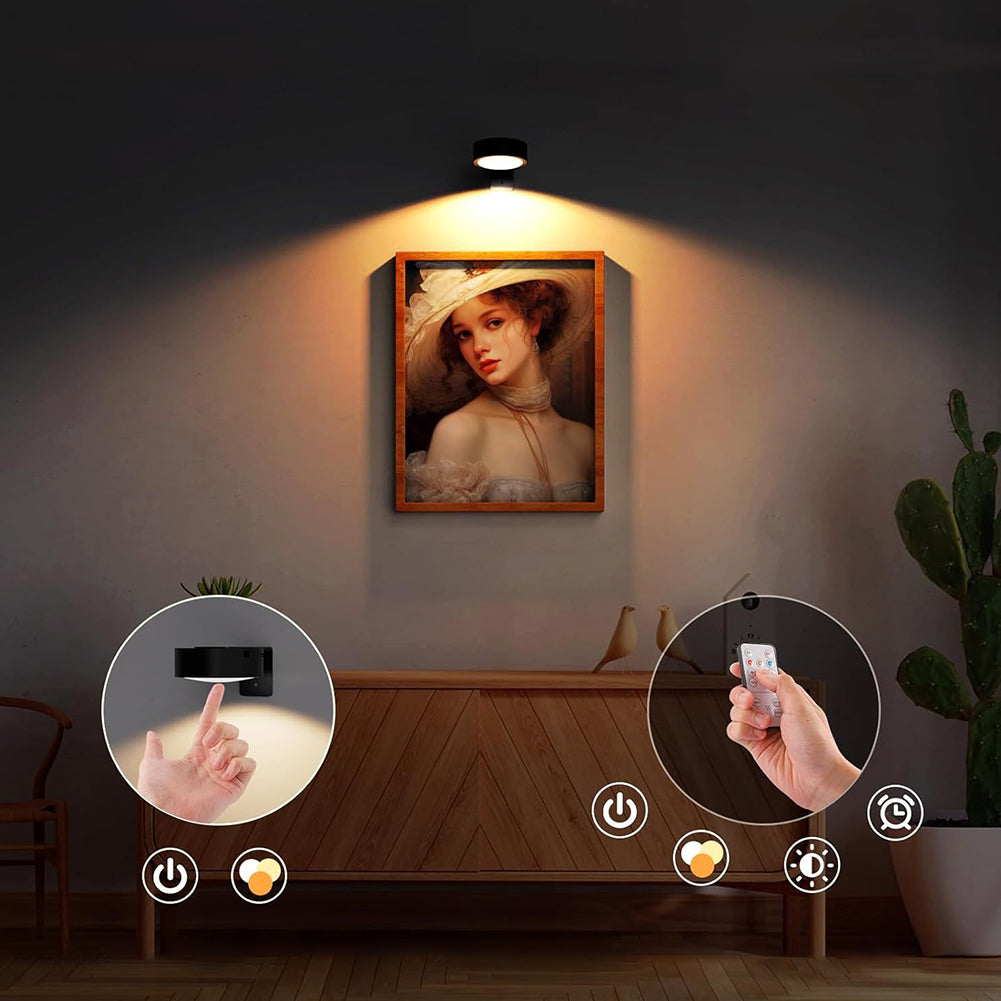 Draadloze LED-Schilderijlamp op Batterij met Afstandsbediening Timer Dimbaar voor Kunst Wanddecoratie | Sulvida