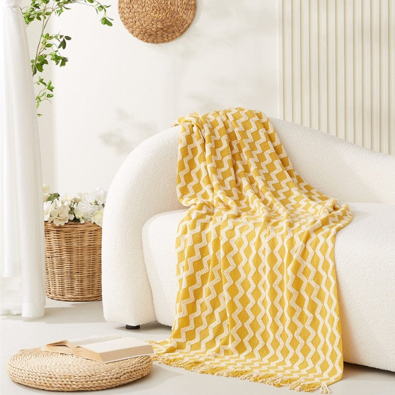 Vloerkleed Geel Boho Ruitpatroon Woonkamer Slaapkamer Scandinavisch Retro Design Bohemian Stijl Interieur | Sulvida