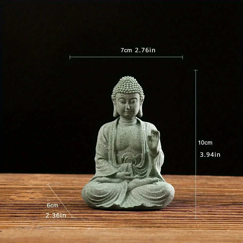 Statue de Bouddha en grès vert, décoration zen pour table ou aquarium, ambiance spirituelle, coin méditation, 6x4.5x8cm | Sulvida