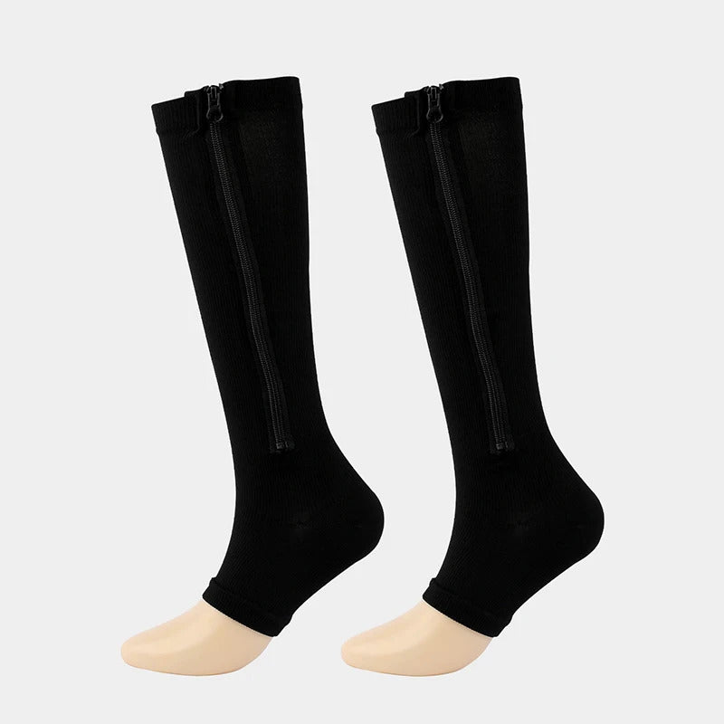 Compressiekousen met ritssluiting zwart nude steunkousen voor dagelijks comfort reizen beenondersteuning preventie | Sulvida