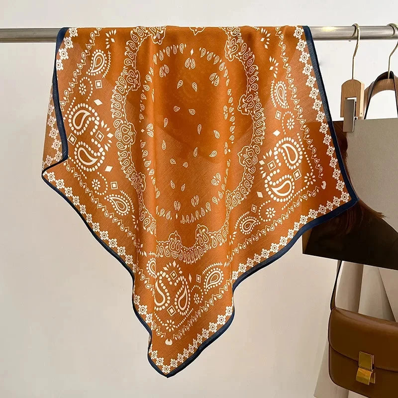 Vierkante Hoofddoek Dames Katoengevoel Print Hals Haar Accessoire Mode Bandana Multifunctioneel 68x68cm | Sulvida