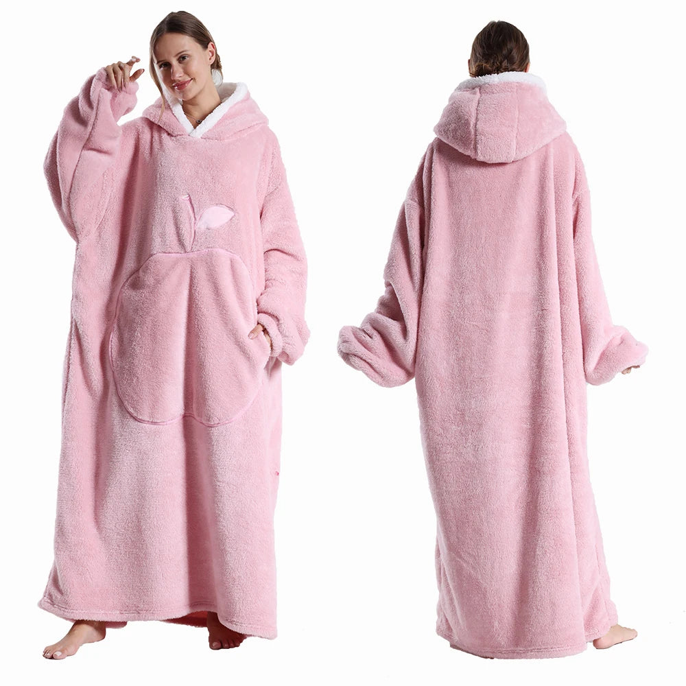 Draagbare deken met capuchon en mouwen zachte pluche fleece oversized hoodie plaid voor herfst en winter | Sulvida