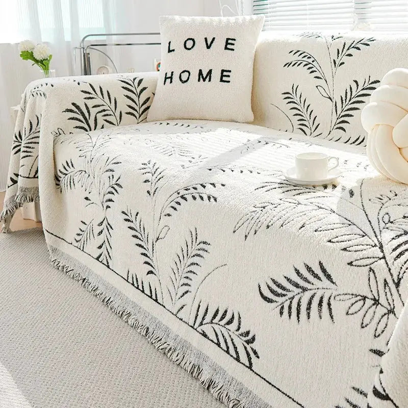 Chenille Jacquard Bankkleed met Bladmotief – Antislip Volledige Bankhoes voor Alle Seizoenen Stijlvolle Textuur | Sulvida