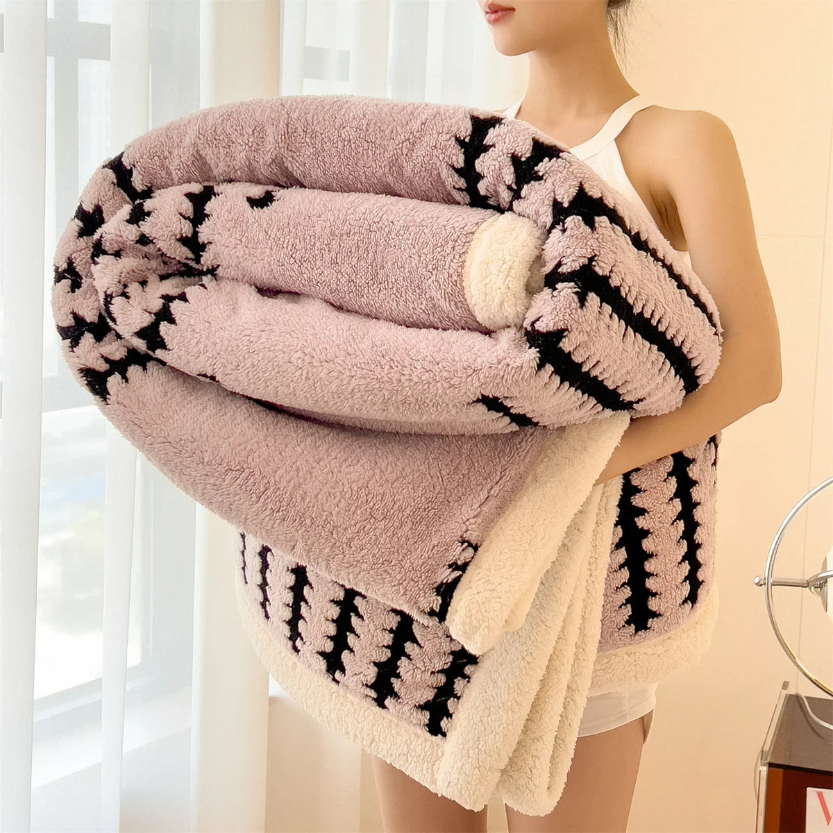 Dubbelzijdige Fleece Deken Geometrisch Patroon 100x150-200x230cm Pluche Winterdeken Bank Bed Slaapkamer | Sulvida
