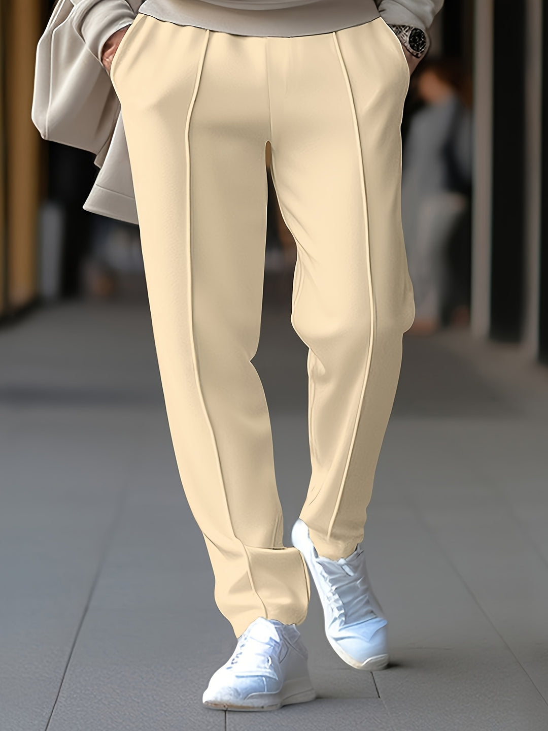 Getailleerde Herenbroek met Elastisch Trekkoord en Decoratieve Siernaden Casual Chic Pantalon voor Heren | Sulvida