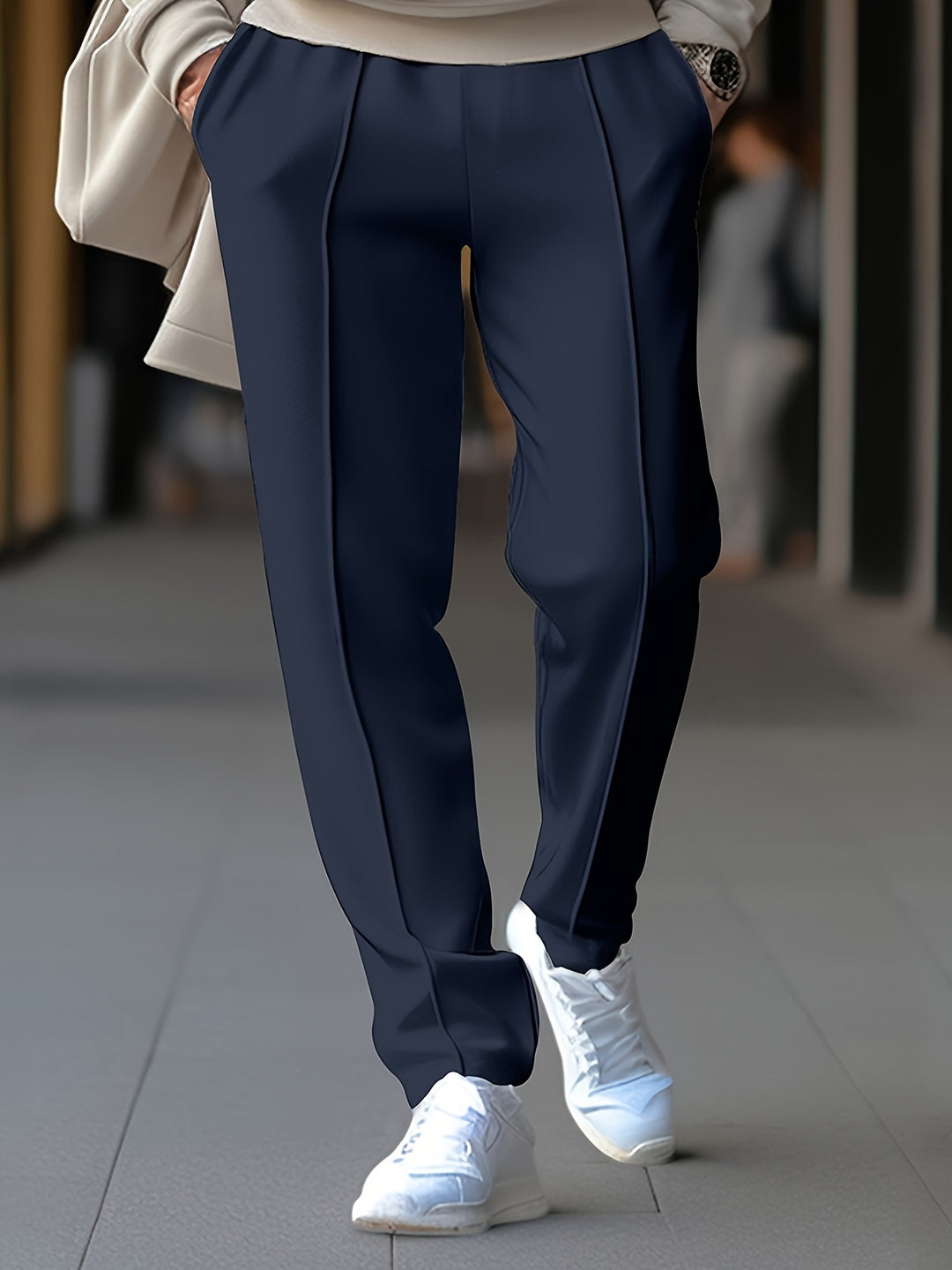 Getailleerde Herenbroek met Elastisch Trekkoord en Decoratieve Siernaden Casual Chic Pantalon voor Heren | Sulvida