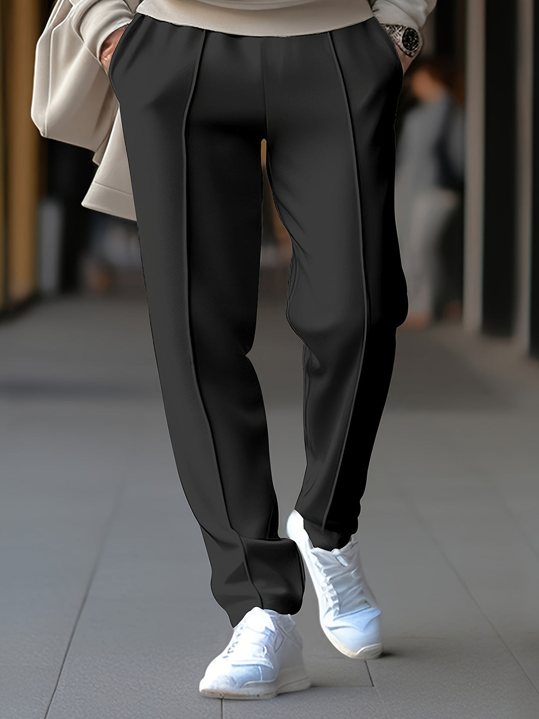 Getailleerde Herenbroek met Elastisch Trekkoord en Decoratieve Siernaden Casual Chic Pantalon voor Heren | Sulvida