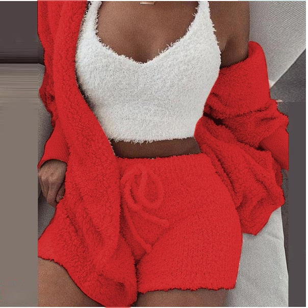 3-delige Comfy Set Breiwerk Loungewear Dames Gebreide Outfit met Top Broek Vest Homewear Huispak Setje | Sulvida