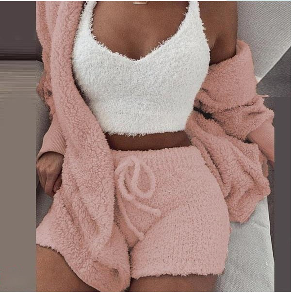 3-delige Comfy Set Breiwerk Loungewear Dames Gebreide Outfit met Top Broek Vest Homewear Huispak Setje | Sulvida