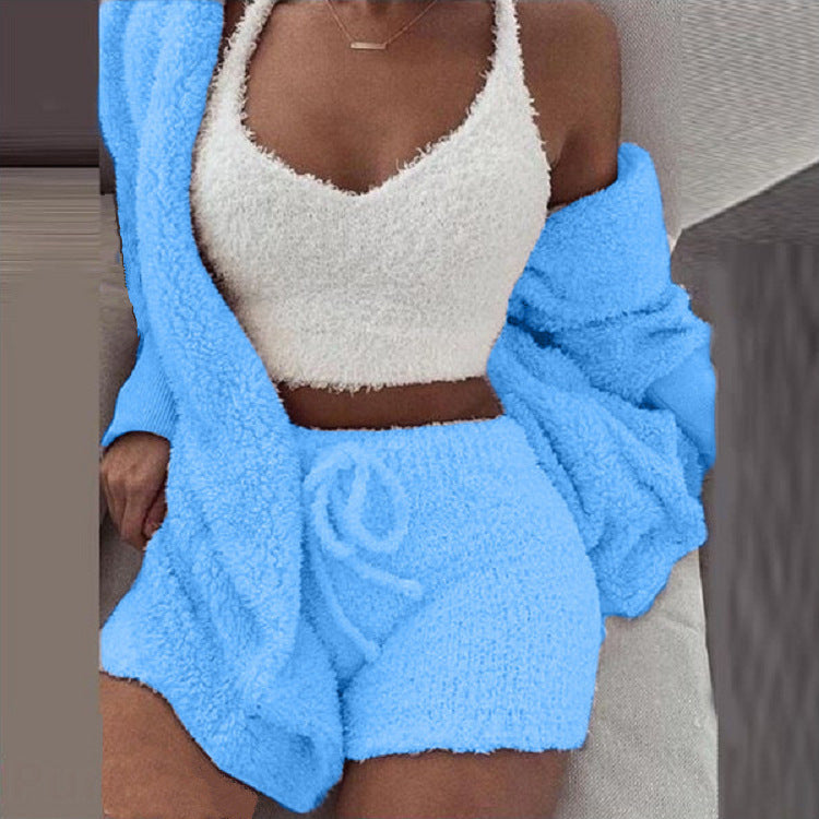 3-delige Comfy Set Breiwerk Loungewear Dames Gebreide Outfit met Top Broek Vest Homewear Huispak Setje | Sulvida