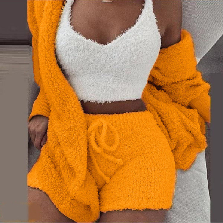 3-delige Comfy Set Breiwerk Loungewear Dames Gebreide Outfit met Top Broek Vest Homewear Huispak Setje | Sulvida