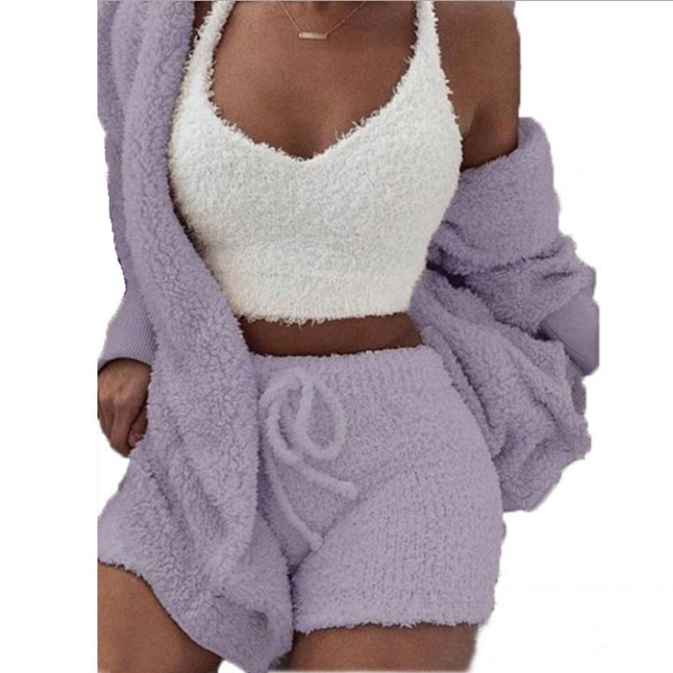 3-delige Comfy Set Breiwerk Loungewear Dames Gebreide Outfit met Top Broek Vest Homewear Huispak Setje | Sulvida