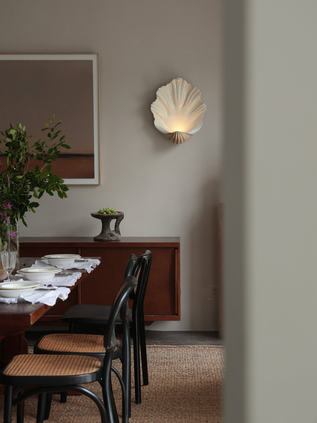 Wandlamp Schelp Design Crème Hout Natuurlijke Look Decoratief Wand Verlichting Sfeervol Interieur Woonkamer | Sulvida