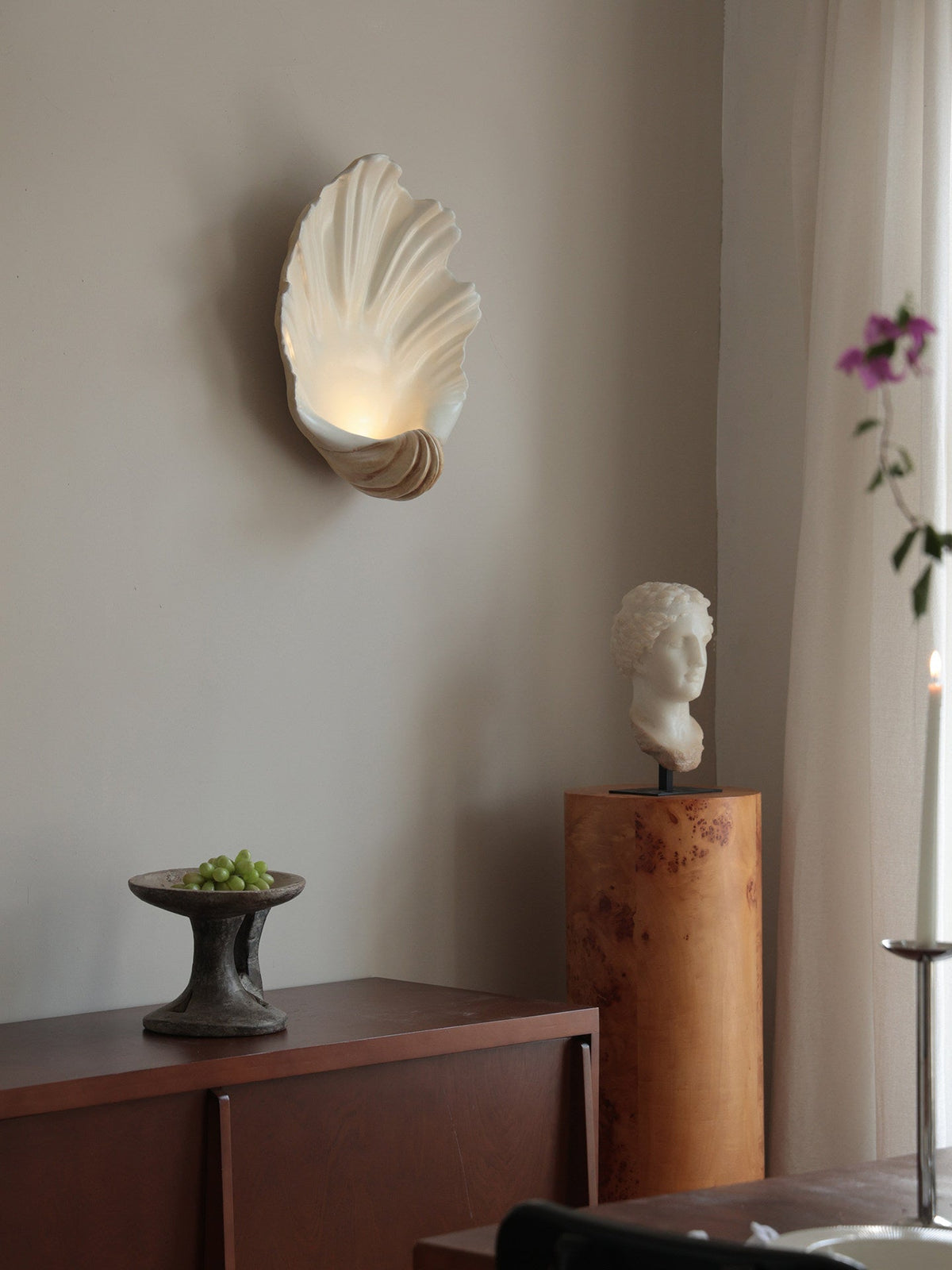 Wandlamp Schelp Design Crème Hout Natuurlijke Look Decoratief Wand Verlichting Sfeervol Interieur Woonkamer | Sulvida