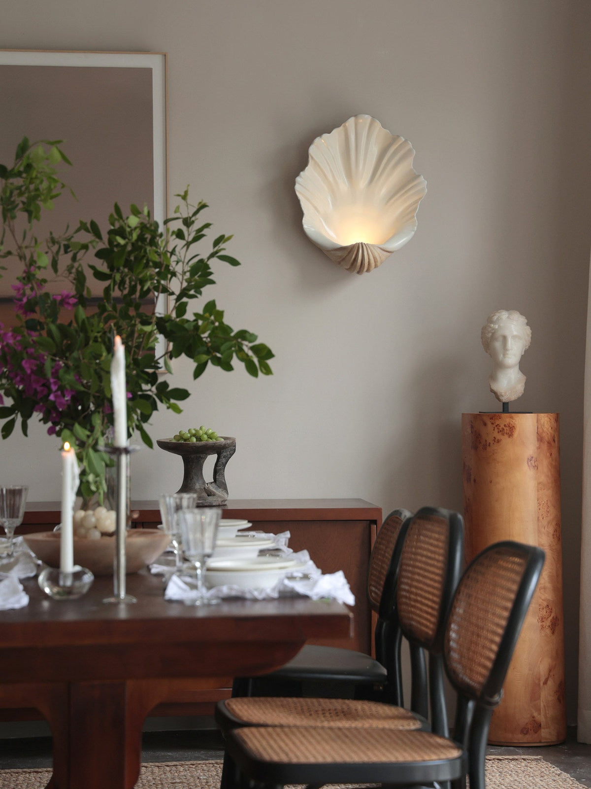 Wandlamp Schelp Design Crème Hout Natuurlijke Look Decoratief Wand Verlichting Sfeervol Interieur Woonkamer | Sulvida