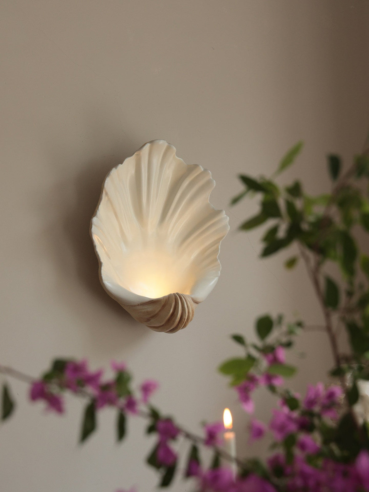 Wandlamp Schelp Design Crème Hout Natuurlijke Look Decoratief Wand Verlichting Sfeervol Interieur Woonkamer | Sulvida