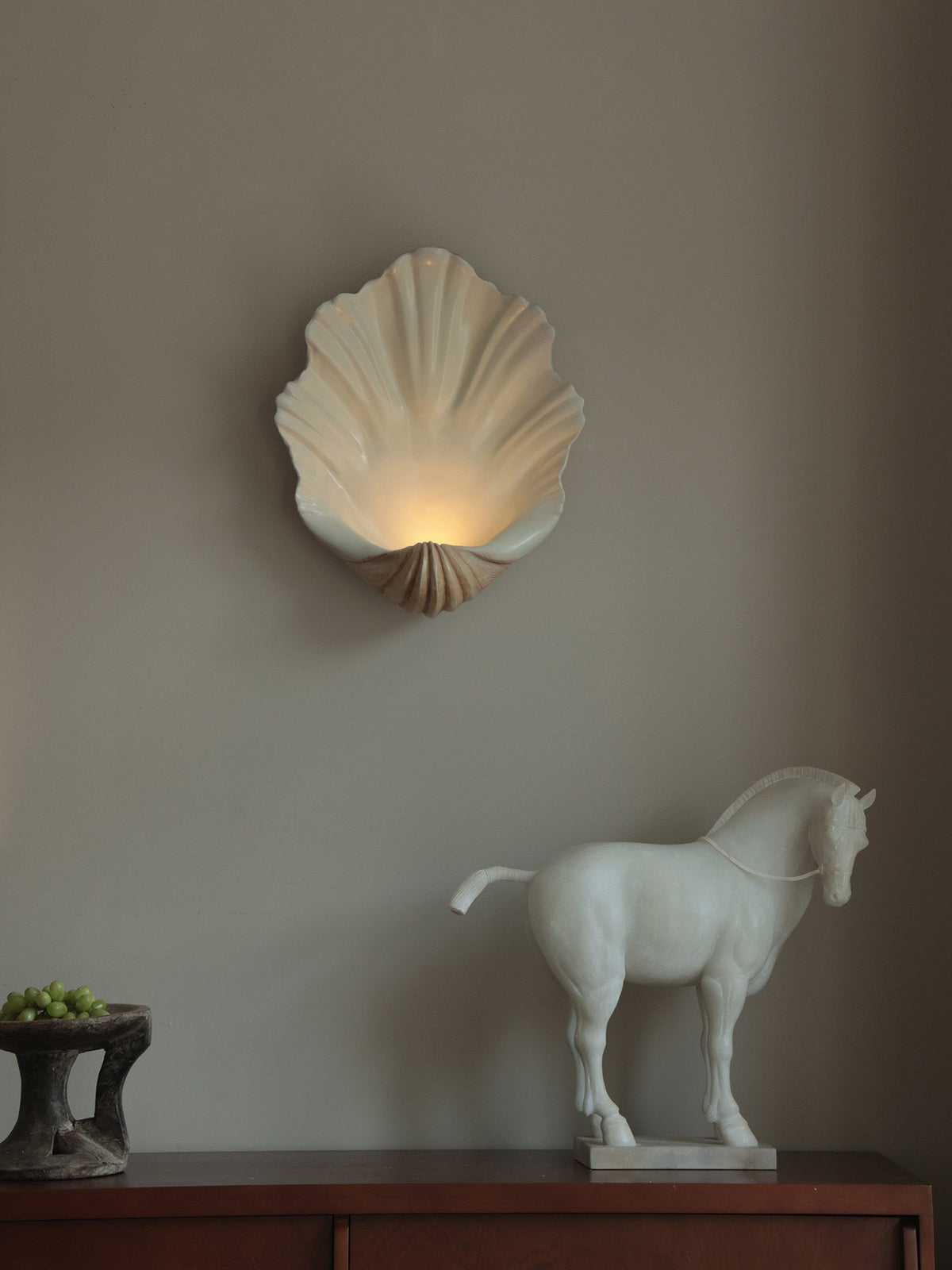 Wandlamp Schelp Design Crème Hout Natuurlijke Look Decoratief Wand Verlichting Sfeervol Interieur Woonkamer | Sulvida