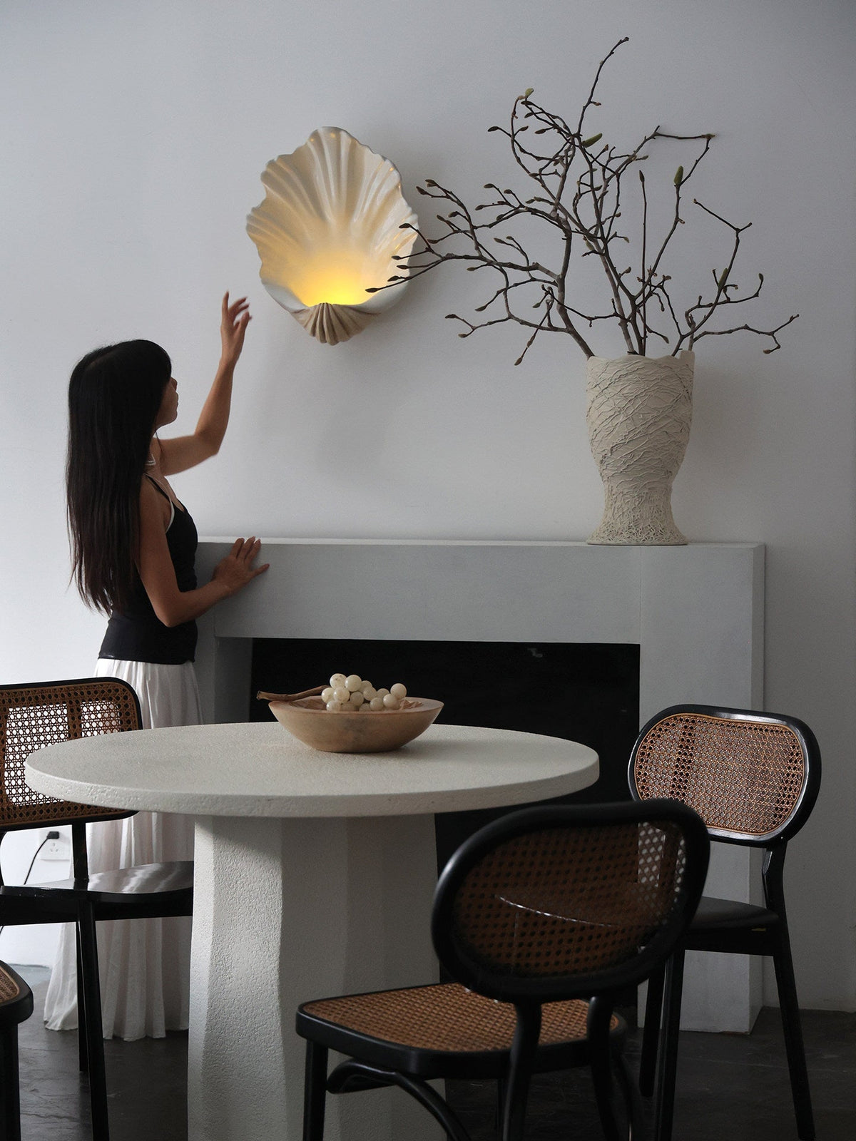 Wandlamp Schelp Design Crème Hout Natuurlijke Look Decoratief Wand Verlichting Sfeervol Interieur Woonkamer | Sulvida