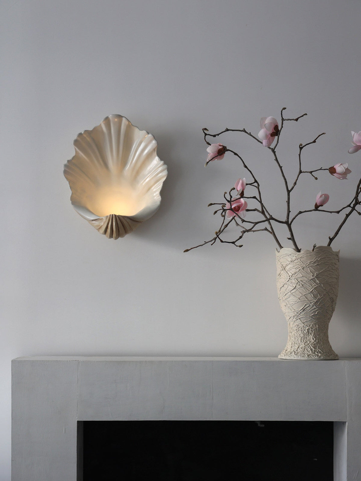 Wandlamp Schelp Design Crème Hout Natuurlijke Look Decoratief Wand Verlichting Sfeervol Interieur Woonkamer | Sulvida