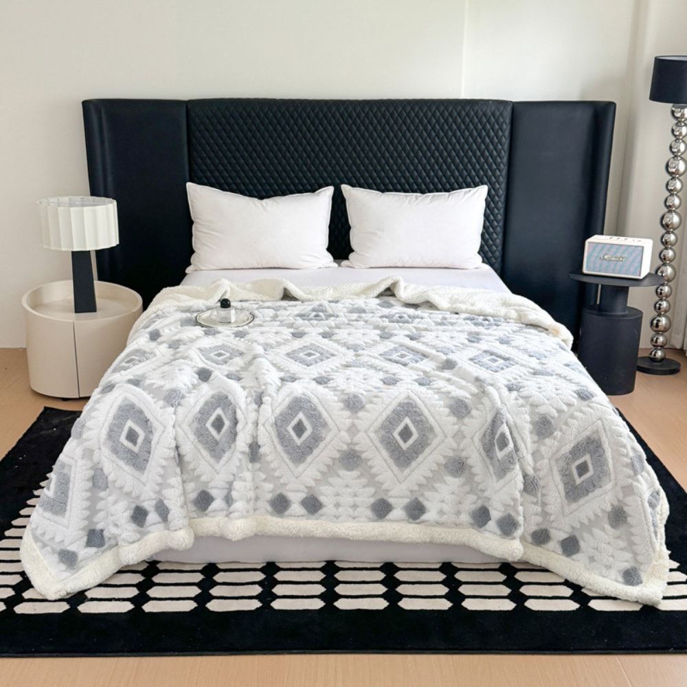 Geometrische Plaid Dubbellaags Fleece Warm Lichtgewicht Modern Decoratief voor Woonkamer en Slaapkamer | Sulvida