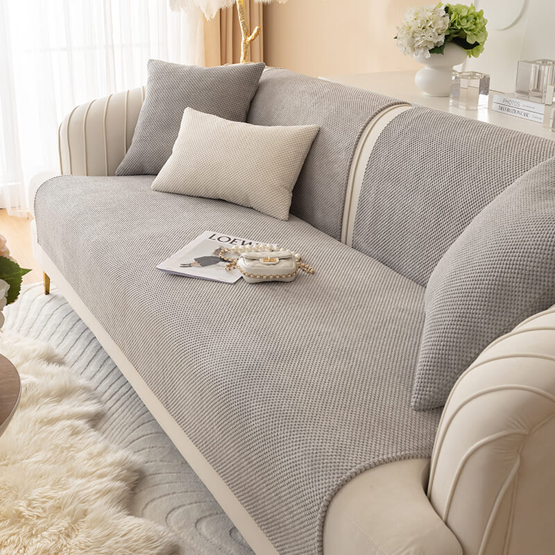 Bankhoes Pluche Anti-slip Beschermer Zithoezen Bank Effen Kleuren Wasbaar Modern Woonkamer Interieur Meubelbescherming | Sulvida