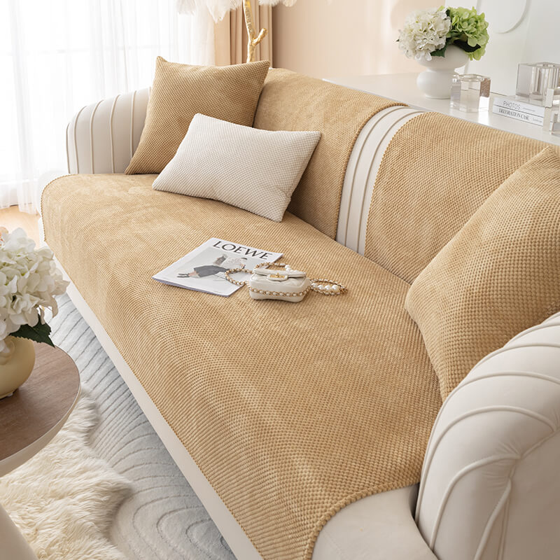 Bankhoes Pluche Anti-slip Beschermer Zithoezen Bank Effen Kleuren Wasbaar Modern Woonkamer Interieur Meubelbescherming | Sulvida