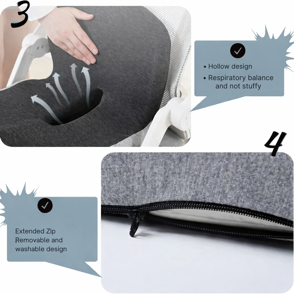 Ergonomisch Zitkussen Memory Foam voor Bureaus Drukverlagend Antislip met Afneembare Wasbare Hoes voor Thuiswerken Kantoor Auto | Sulvida