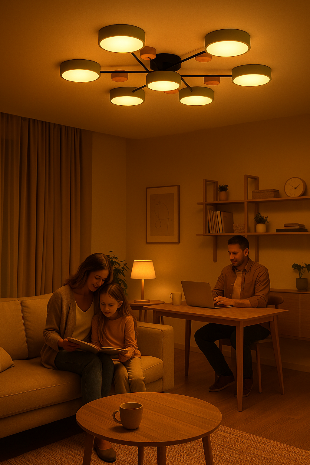 Moderne Scandinavische LED Plafondlamp met Houten Takken en Cirkelvormige Lichtpunten – Energiezuinige Designverlichting voor Woonkamer en Slaapkamer | Sulvida