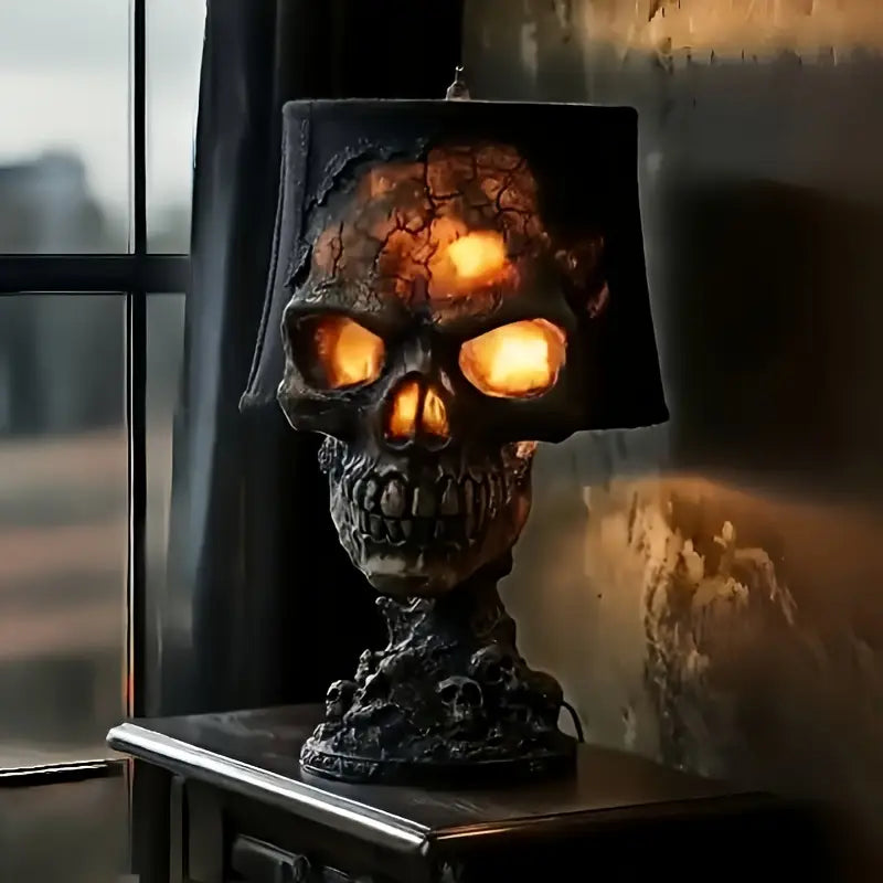Schedel Lavalamp met Vulkanisch Lavahart Rood-Oranje Sfeerverlichting Tafellamp Gothisch Decoratief 20 cm | Sulvida