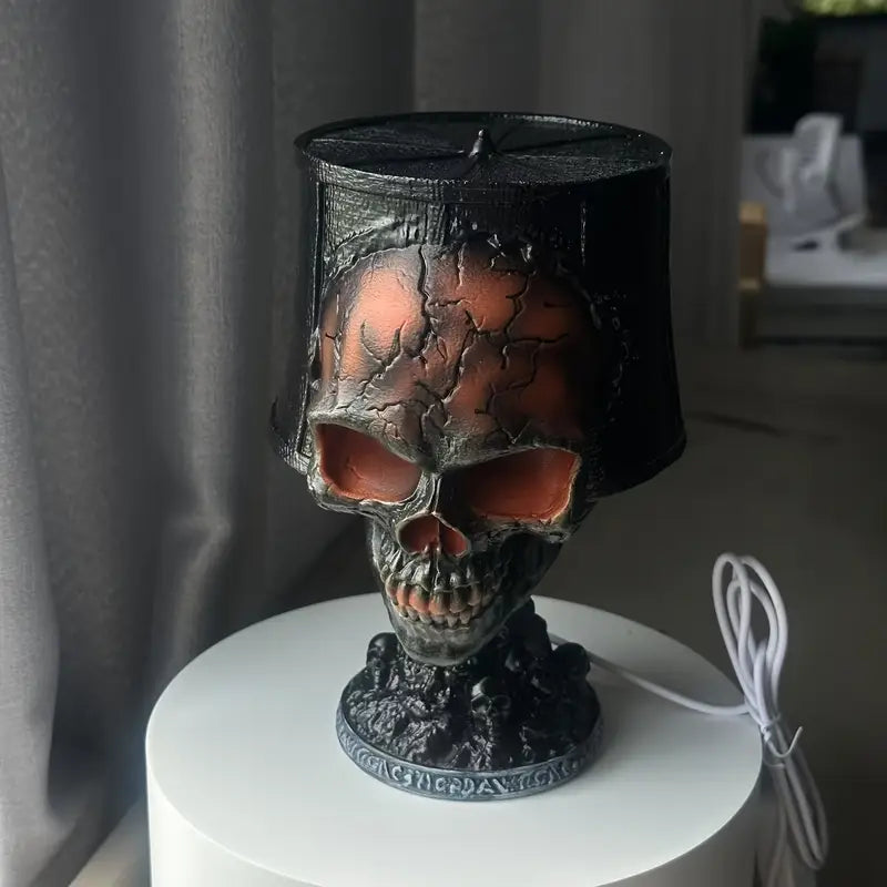 Schedel Lavalamp met Vulkanisch Lavahart Rood-Oranje Sfeerverlichting Tafellamp Gothisch Decoratief 20 cm | Sulvida