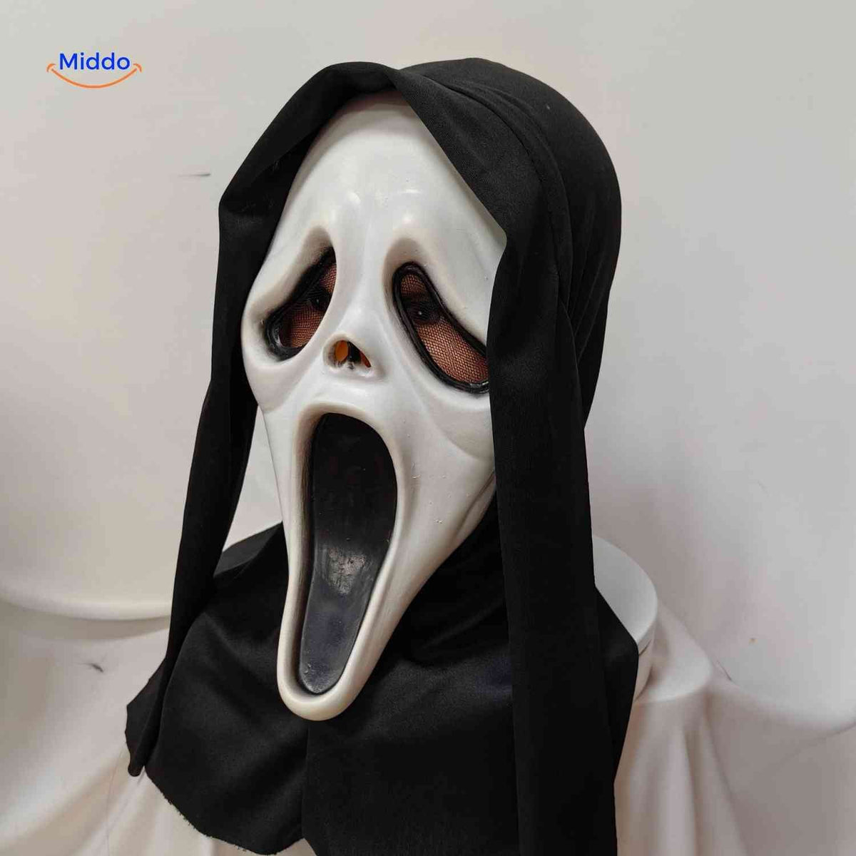 Griezelmasker Horror Skull met Zwarte Kap Ademend Emulsie Volwassenen Halloween Feest Thema Cosplay Accessoire | Sulvida