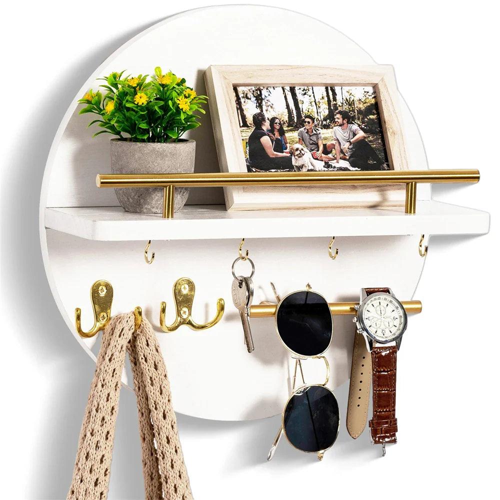 Wandhaak Hout Rond Ø30cm Metalen Haken Hal Entree Sleutelhouder Organiser Modern Minimalistisch Design | Sulvida