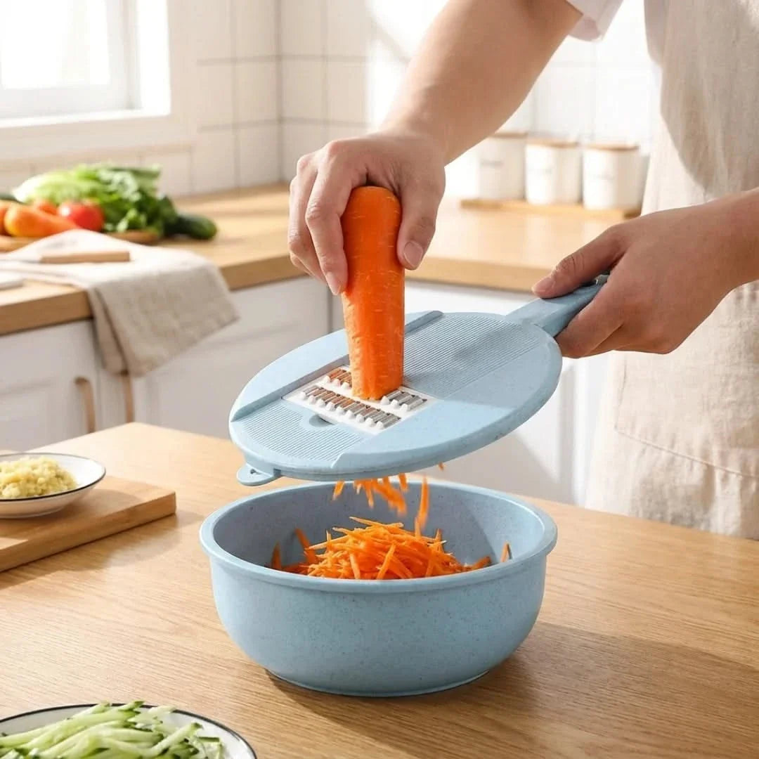 8-in-1 Groentesnijder Set met Keukenmandjes en Multifunctionele Messen voor Efficiënt Snijden Keuken | Sulvida