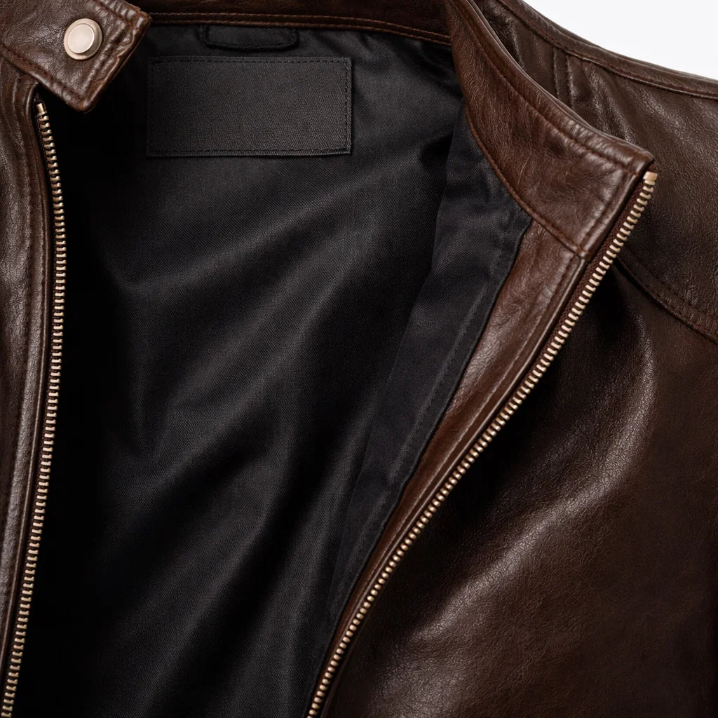 Leren Bikerjack Heren Motorjack Café Racer Stijl Staande Kraag Ritszakken Slim Fit Zwart Echt Leer Classic | Sulvida