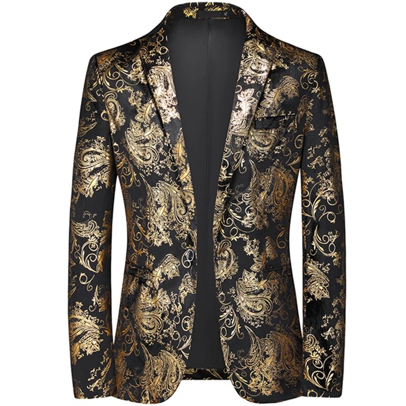 Blazer ajusté pour homme, motif argent et or, pour occasions formelles, style chic décontracté, fêtes, M-4XL | Sulvida