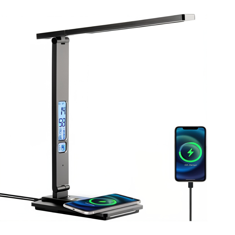 Bureau LED-lamp met draadloze oplader en USB-poort zwart voor thuiswerken kantoor studeerkamer en werkplek | Sulvida