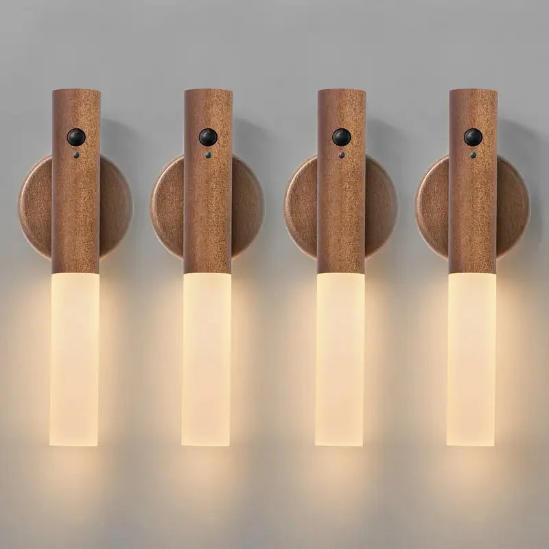 Oplaadbare LED Wandlamp met Bewegingssensor Modern Design voor Hal Slaapkamer Walnoot Eiken Nachtlamp | Sulvida