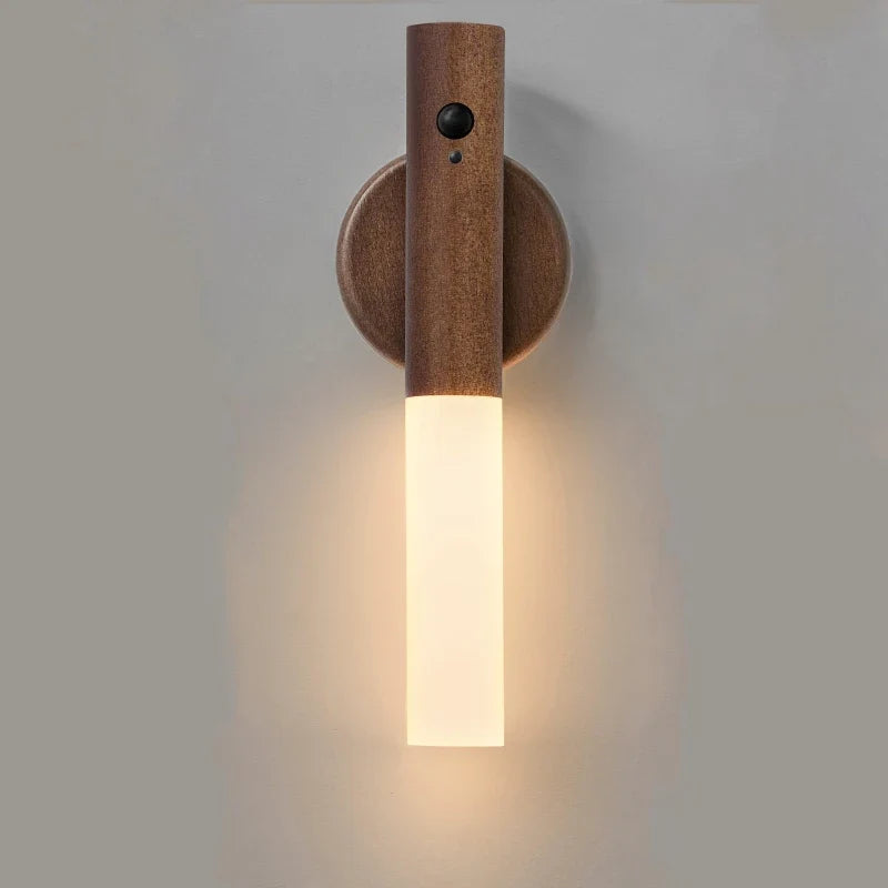 Oplaadbare LED Wandlamp met Bewegingssensor Modern Design voor Hal Slaapkamer Walnoot Eiken Nachtlamp | Sulvida