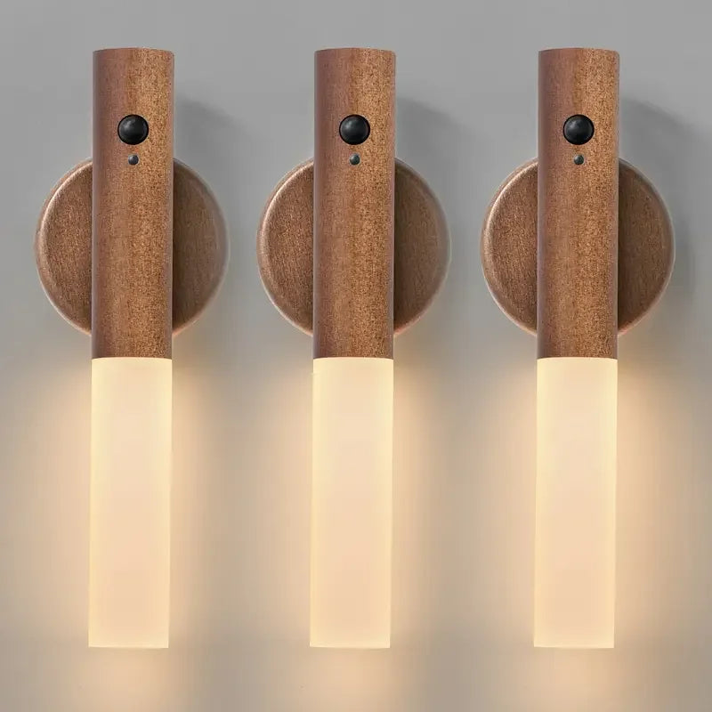 Oplaadbare LED Wandlamp met Bewegingssensor Modern Design voor Hal Slaapkamer Walnoot Eiken Nachtlamp | Sulvida
