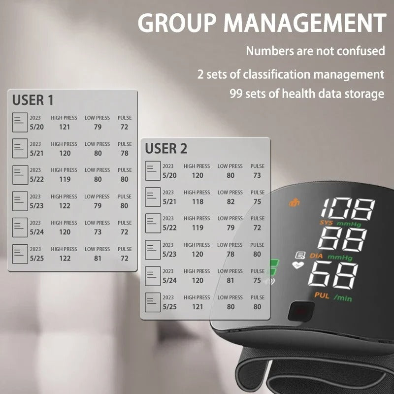 Polsbloeddrukmeter met Spraakfunctie & LCD-Scherm voor Nauwkeurige Bloeddruk- en Hartslagmetingen Thuis | Sulvida