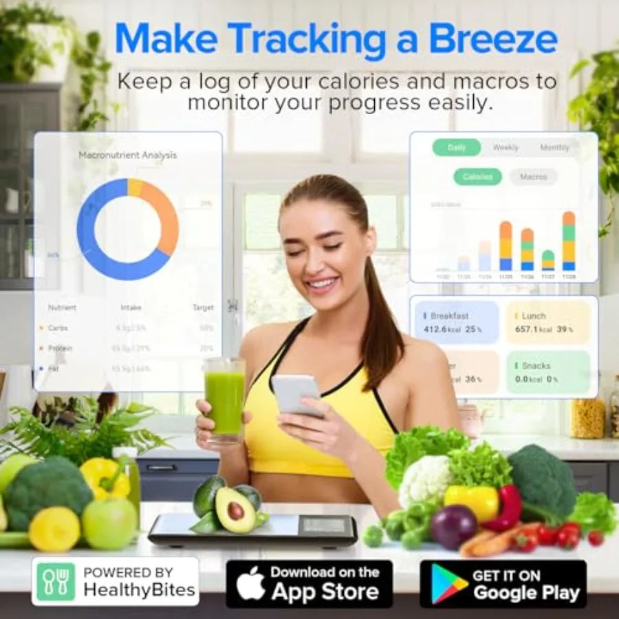 Digitale Keukenweegschaal met Voedingsanalyse App Calorie Macro Tracker Precies Weegapparaat voor Koken | Sulvida