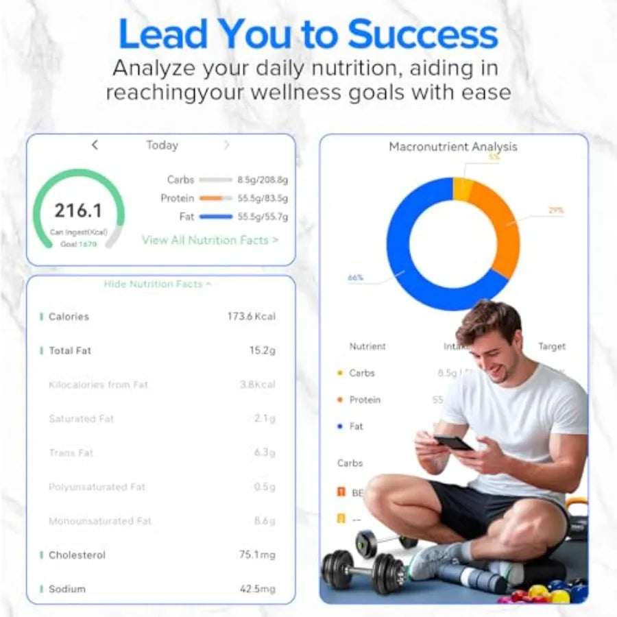 Digitale Keukenweegschaal met Voedingsanalyse App Calorie Macro Tracker Precies Weegapparaat voor Koken | Sulvida